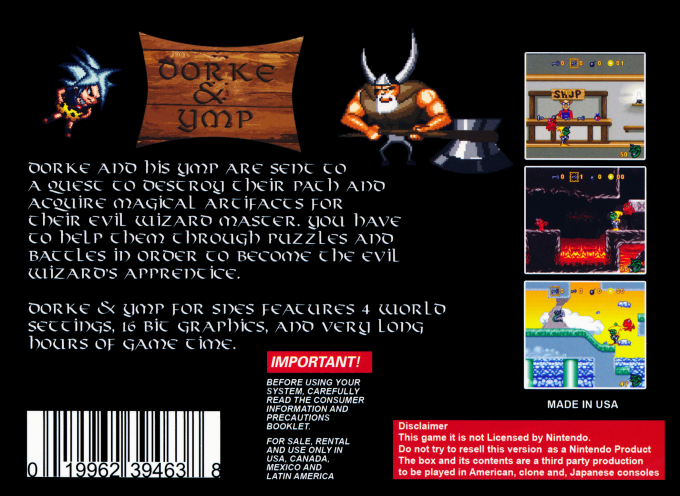 Dorke & Ymp (Homebrew) — Box back